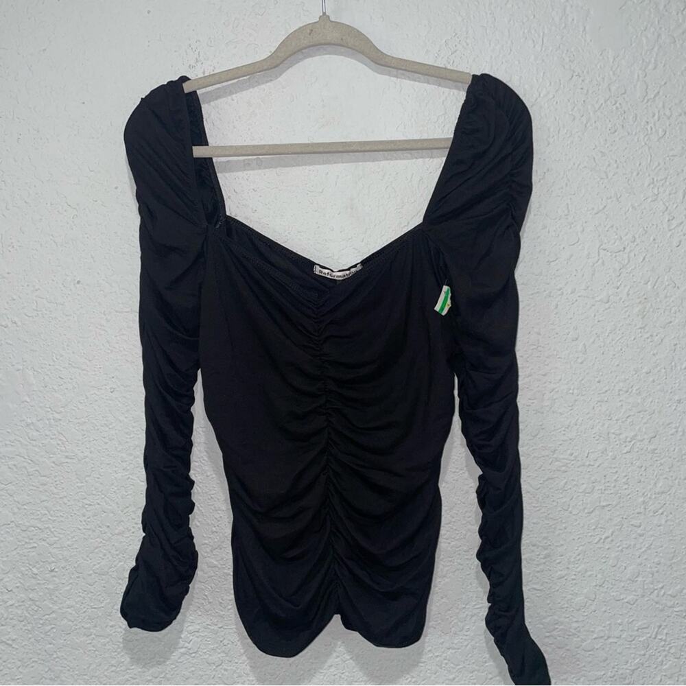Reformation Esra Queen Anne Neck Knit Top Black Size Large New Without Tags